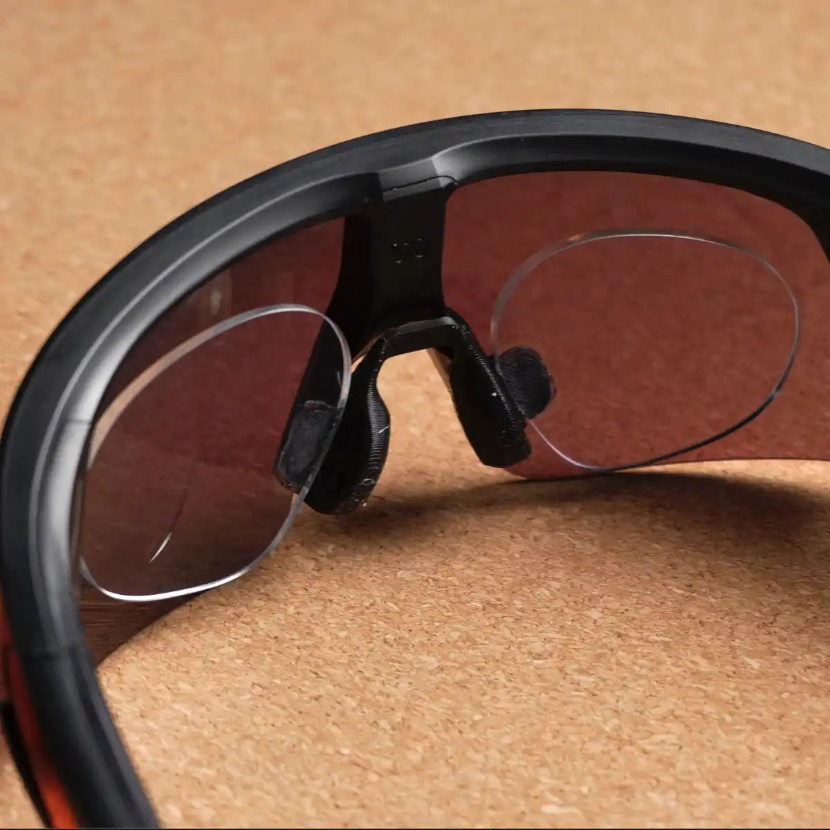 Inside rear view of Oakley Meta Vanguard showing prescription clip insert nosepiece installed