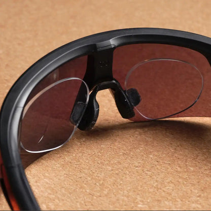 Inside rear view of Oakley Meta Vanguard showing prescription clip insert nosepiece installed