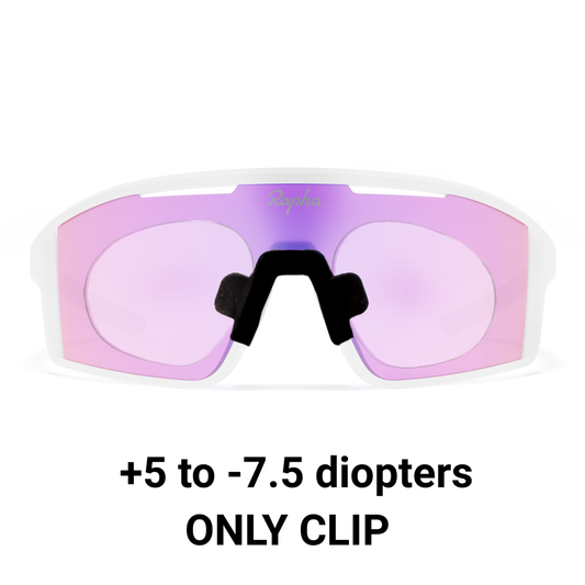 Rapha Pro Team Sestri prescription clip insert diagram, white frame, clip only +5 to -7.5 diopters